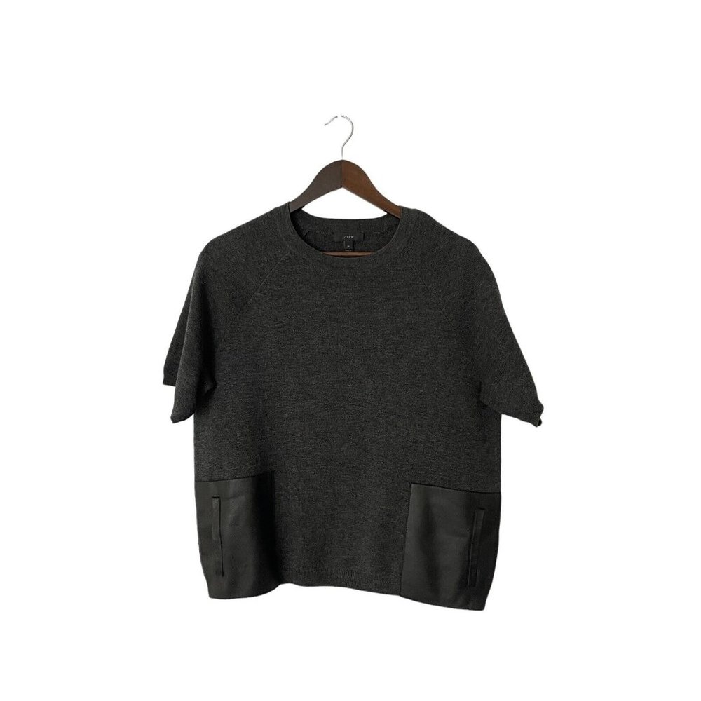 J. Crew Merino‎ Wool Leather Pockets Sweater gray size medium